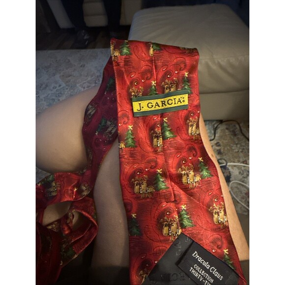 Jerry Garcia Dracula Claus Collection 32 Christmas Tree Reindeer Silk Tie - Picture 2 of 4